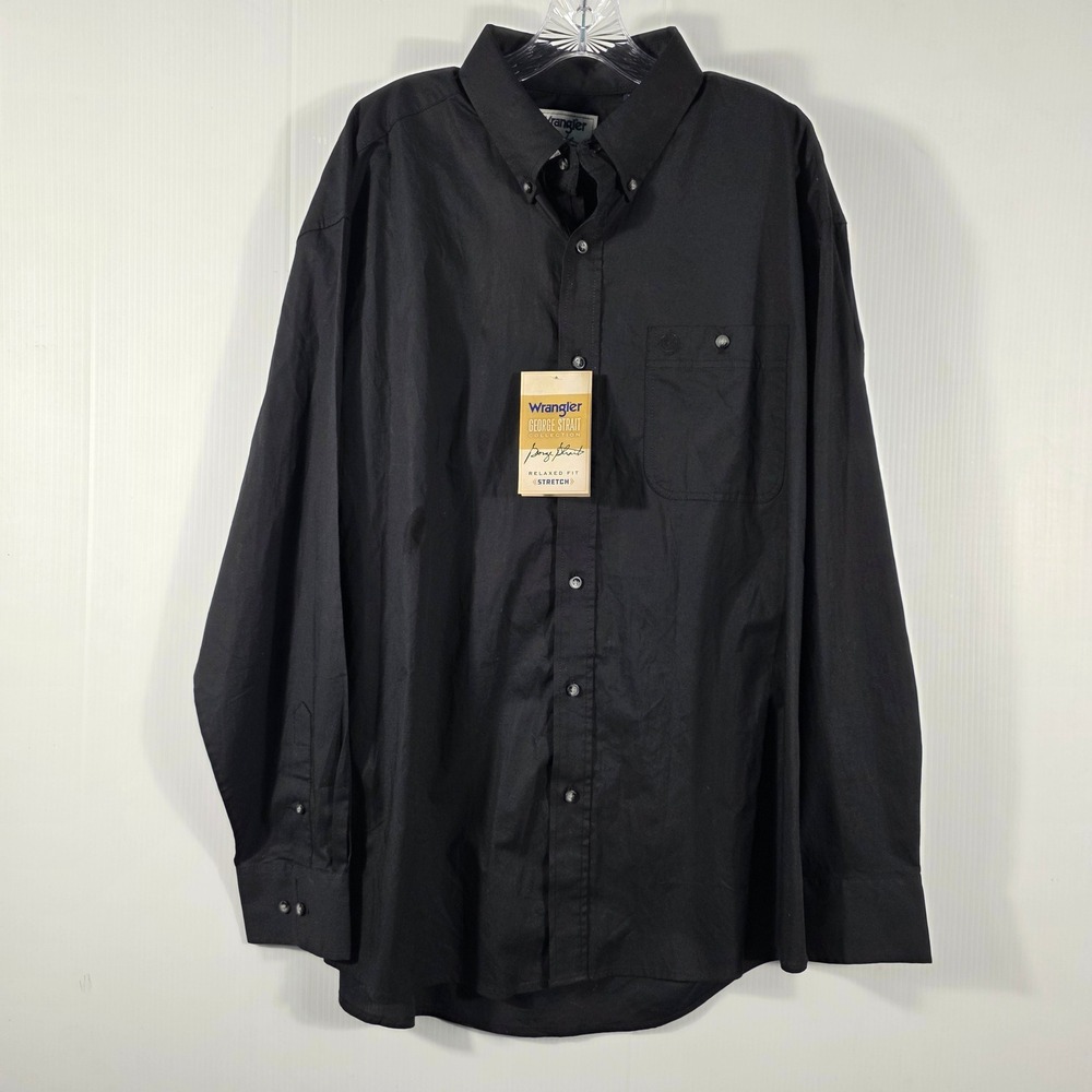 Wrangler George Strait Relaxed Fit Stretch Black Button Down Shirt Mens XL NEW